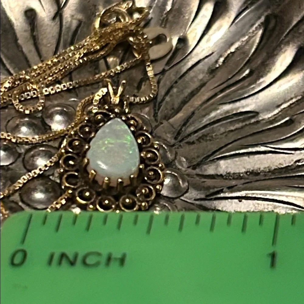 Vintage 14K Opal Pendant on a Gold Vermeil 925 Chain Necklace